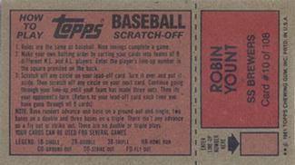 1981 Topps Scratch-Offs #10 Robin Yount Back