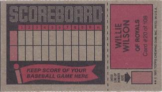 1981 Topps Scratch-Offs #20 Willie Wilson Back