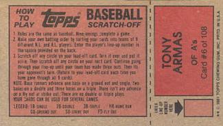 1981 Topps Scratch-Offs #6 Tony Armas Back