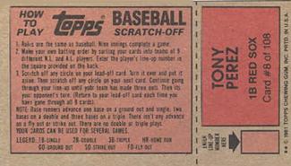 1981 Topps Scratch-Offs #8 Tony Perez Back