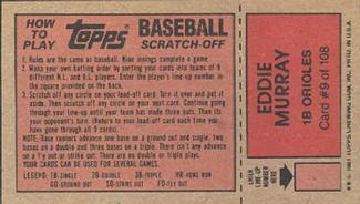 1981 Topps Scratch-Offs #9 Eddie Murray Back