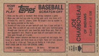 1981 Topps Scratch-Offs #12 Joe Charboneau Back