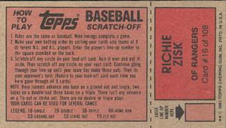 1981 Topps Scratch-Offs #16 Richie Zisk Back