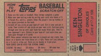 1981 Topps Scratch-Offs #17 Ken Singleton Back