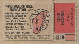 1981 Topps Scratch-Offs #53 Mike Norris Back