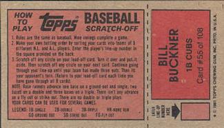 1981 Topps Scratch-Offs #55 Bill Buckner Back