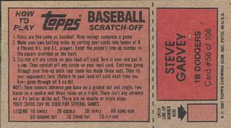 1981 Topps Scratch-Offs #56 Steve Garvey Back