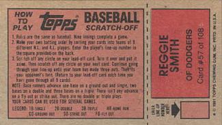 1981 Topps Scratch-Offs #57 Reggie Smith Back