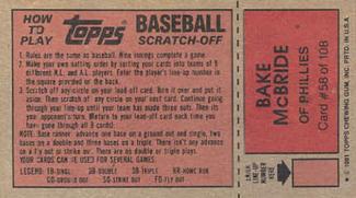 1981 Topps Scratch-Offs #58 Bake McBride Back