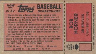 1981 Topps Scratch-Offs #61 Bob Horner Back