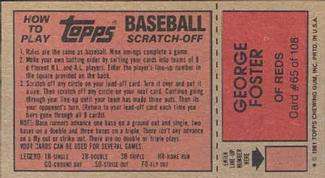 1981 Topps Scratch-Offs #65 George Foster Back