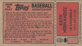 1981 Topps Scratch-Offs #67 Keith Hernandez Back