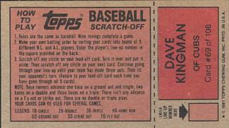 1981 Topps Scratch-Offs #69 Dave Kingman Back