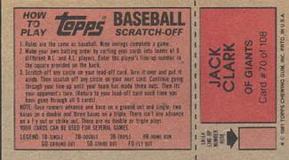 1981 Topps Scratch-Offs #70 Jack Clark Back