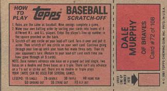 1981 Topps Scratch-Offs #72 Dale Murphy Back