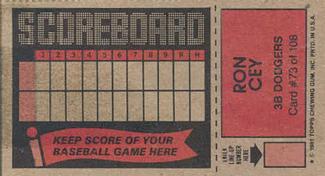 1981 Topps Scratch-Offs #73 Ron Cey Back