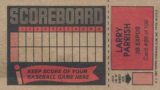 1981 Topps Scratch-Offs #89 Larry Parrish Back