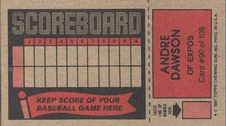 1981 Topps Scratch-Offs #90 Andre Dawson Back