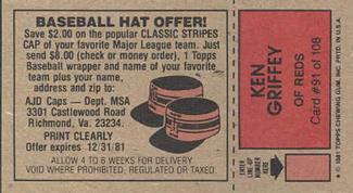 1981 Topps Scratch-Offs #91 Ken Griffey Back