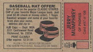 1981 Topps Scratch-Offs #97 Jerry Mumphrey Back