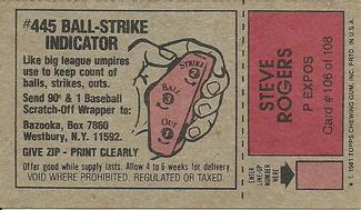 1981 Topps Scratch-Offs #106 Steve Rogers Back