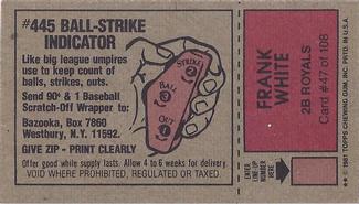 1981 Topps Scratch-Offs #47 Frank White Back
