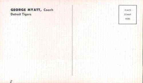 1962 Ford Detroit Tigers Postcards #NNO George Myatt Back