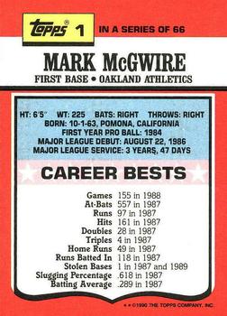 1990 Topps TV All-Stars #1 Mark McGwire Back