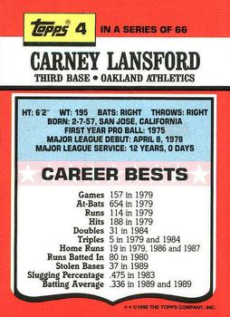 1990 Topps TV All-Stars #4 Carney Lansford Back