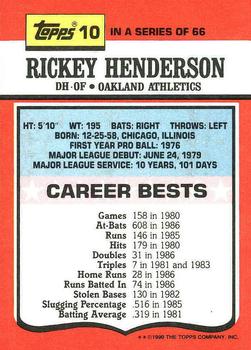 1990 Topps TV All-Stars #10 Rickey Henderson Back