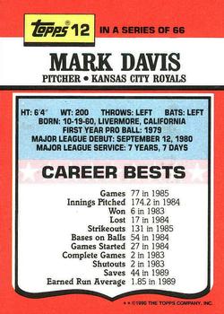 1990 Topps TV All-Stars #12 Mark Davis Back