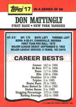 1990 Topps TV All-Stars #17 Don Mattingly Back