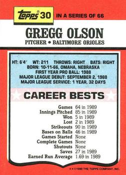 1990 Topps TV All-Stars #30 Gregg Olson Back