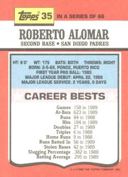 1990 Topps TV All-Stars #35 Roberto Alomar Back