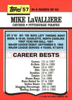 1990 Topps TV All-Stars #57 Mike LaValliere Back