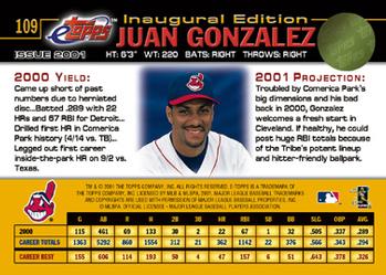 2001 Topps eTopps #109 Juan Gonzalez Back