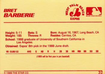 1989 Star #32 Bret Barberie Back
