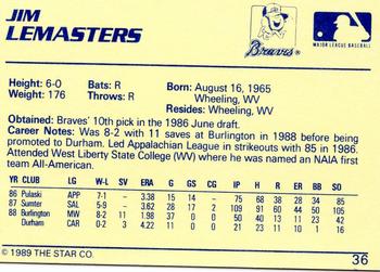 1989 Star #36 Jim Lemasters Back