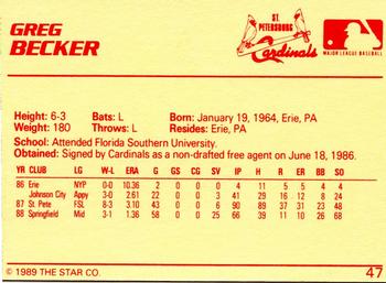 1989 Star #47 Greg Becker Back
