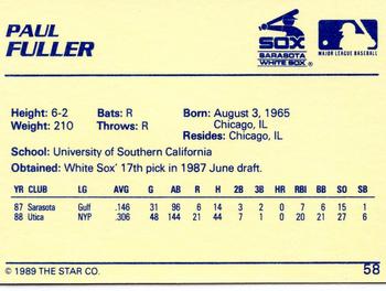 1989 Star #58 Paul Fuller Back