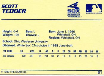 1989 Star #61 Scott Tedder Back