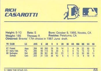 1989 Star #68 Rich Casarotti Back
