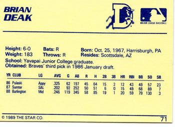 1989 Star #71 Brian Deak Back