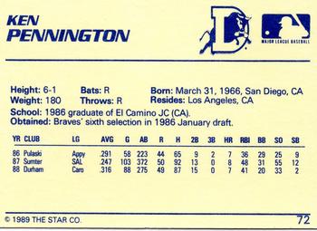 1989 Star #72 Ken Pennington Back