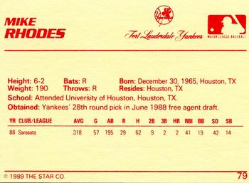 1989 Star #79 Mike Rhodes Back