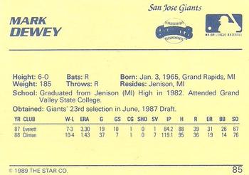 1989 Star #85 Mark Dewey Back