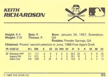 1989 Star #95 Keith Richardson Back