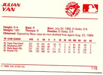 1989 Star #118 Julian Yan Back