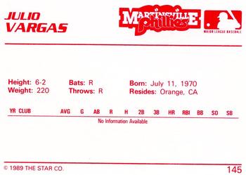 1989 Star #145 Julio Vargas Back