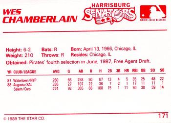 1989 Star #171 Wes Chamberlain Back